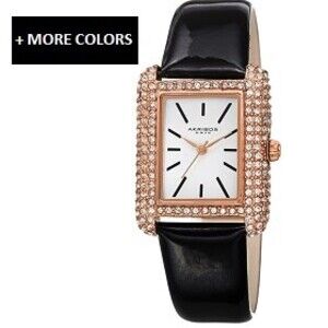 Akribos XXIV White Dial Black Leather Ladies Watch AK1068BK - White